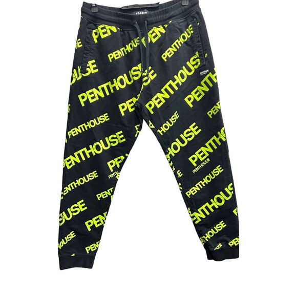 Reason Penthouse Jogger Pants XL Black Neon Yellow 100% Cotton Pockets - Picture 2 of 5